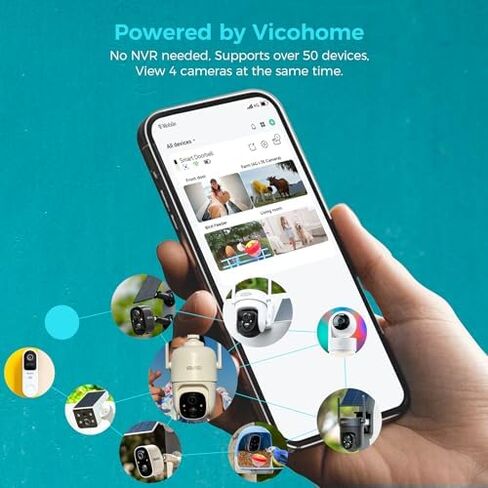 Vicohome 4G6B أفضل كاميرا أمان تعمل بالطاقة الشمسية 2K نظام لاسلكي خارجي وكاميرا داخلية 5G Wi-Fi، كاميرا أمان لاسلكية منزلية، إنذار مسموع، سهل الإعداد، اكتشاف الإنسان، صوت ثنائي الاتجاه، خطة رعاية لمدة 180 يومًا in Saudi Arabia