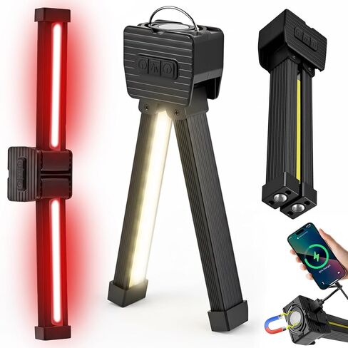 Gym Lamp, Portable Gym Lighting for Posing, Magnetic Work Light Rechargeable, 180°Rotate Foldable Camping Lamps with Hang Hook, Hiking Handheld LED Flashlight - Black in Saudi Arabia