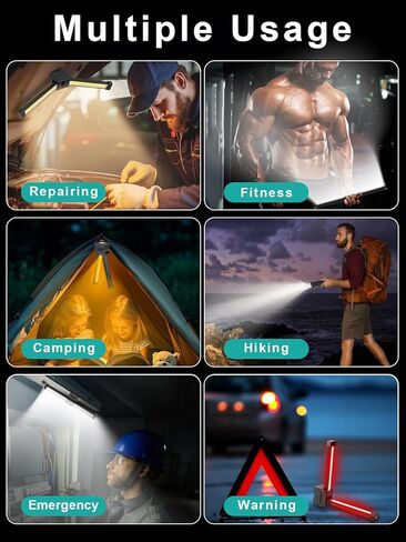 Gym Lamp, Portable Gym Lighting for Posing, Magnetic Work Light Rechargeable, 180°Rotate Foldable Camping Lamps with Hang Hook, Hiking Handheld LED Flashlight - Black in Saudi Arabia