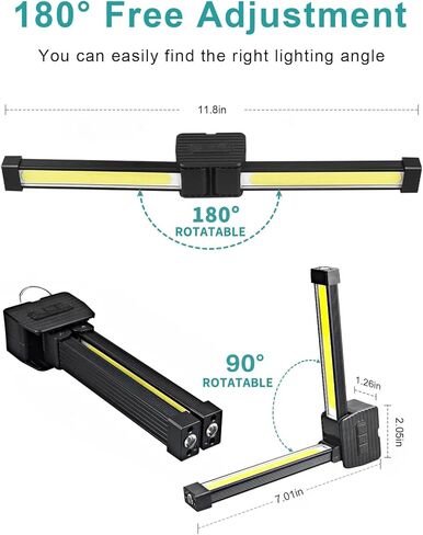 Gym Lamp, Portable Gym Lighting for Posing, Magnetic Work Light Rechargeable, 180°Rotate Foldable Camping Lamps with Hang Hook, Hiking Handheld LED Flashlight - Black in Saudi Arabia