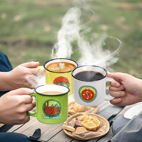 Covzoe Set of 6 Camping Mugs, 15 Oz Ceramic Campfire Coffee Mug in Assorted Colors, Portable Happy Campers Drinking Mug for Tea Milk Picnics Hiking Fishing Travling Lover Gifts, Not Dishwasher Safe in Saudi Arabia