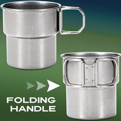 Foldable Camping Cup, 12oz Retro Coffee Mug, 304 Stainless Steel Drinking Cup with Foldable Handles, Outdoor Cookware Pot in Saudi Arabia