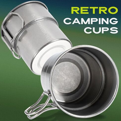 Foldable Camping Cup, 12oz Retro Coffee Mug, 304 Stainless Steel Drinking Cup with Foldable Handles, Outdoor Cookware Pot in Saudi Arabia