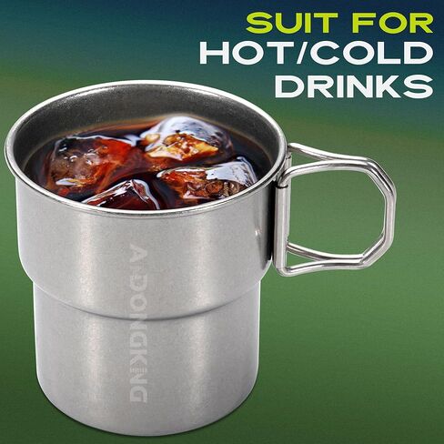 Foldable Camping Cup, 12oz Retro Coffee Mug, 304 Stainless Steel Drinking Cup with Foldable Handles, Outdoor Cookware Pot in Saudi Arabia
