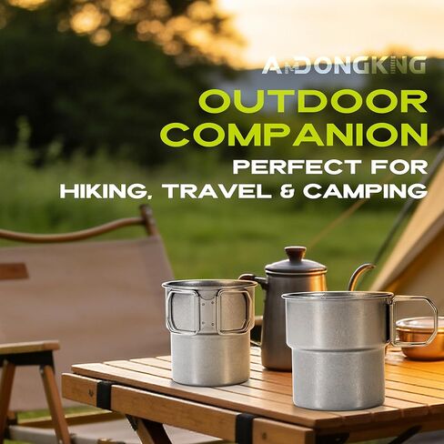 Foldable Camping Cup, 12oz Retro Coffee Mug, 304 Stainless Steel Drinking Cup with Foldable Handles, Outdoor Cookware Pot in Saudi Arabia
