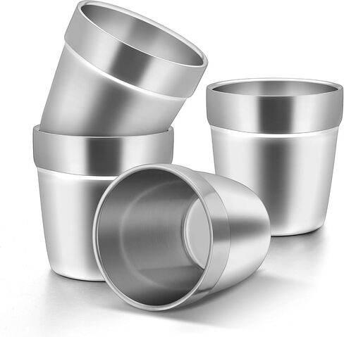 4 Pieces Stainless Steel Cups Double Wall Tumbler Glasses Stackable Metal Drinking Cups Insulated Drinking Glasses Reusable Camping Mugs for Home Camping RV BBQ Office Party(Silver,10 oz) in Saudi Arabia