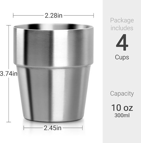 4 Pieces Stainless Steel Cups Double Wall Tumbler Glasses Stackable Metal Drinking Cups Insulated Drinking Glasses Reusable Camping Mugs for Home Camping RV BBQ Office Party(Silver,10 oz) in Saudi Arabia