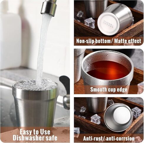 4 Pieces Stainless Steel Cups Double Wall Tumbler Glasses Stackable Metal Drinking Cups Insulated Drinking Glasses Reusable Camping Mugs for Home Camping RV BBQ Office Party(Silver,10 oz) in Saudi Arabia
