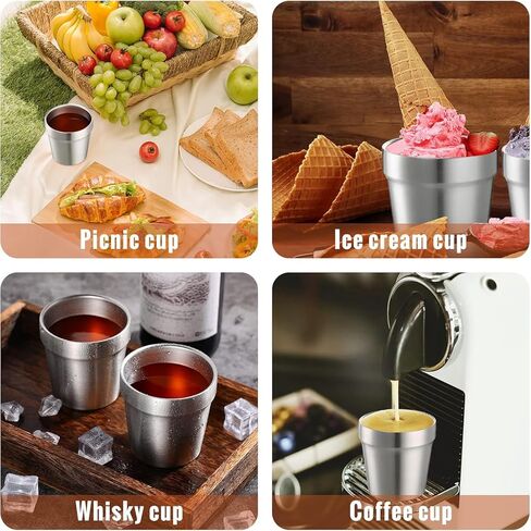 4 Pieces Stainless Steel Cups Double Wall Tumbler Glasses Stackable Metal Drinking Cups Insulated Drinking Glasses Reusable Camping Mugs for Home Camping RV BBQ Office Party(Silver,10 oz) in Saudi Arabia