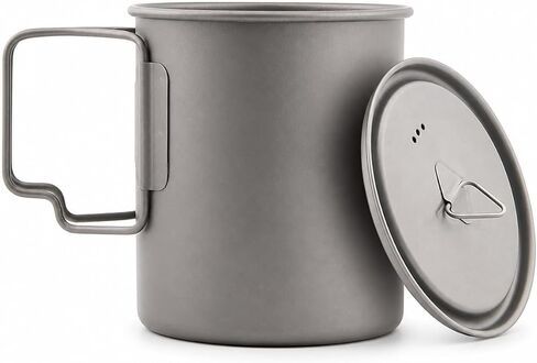 Titanium Camping Mug with Lid, 750ml / 25oz Single-Wall Cook Cup for Coffee, Tea, Boiling Water & Simple Meals, Foldable Handles, Backpacking Mug for Hiking & Camping in Saudi Arabia