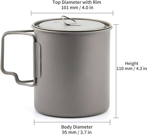 Titanium Camping Mug with Lid, 750ml / 25oz Single-Wall Cook Cup for Coffee, Tea, Boiling Water & Simple Meals, Foldable Handles, Backpacking Mug for Hiking & Camping in Saudi Arabia