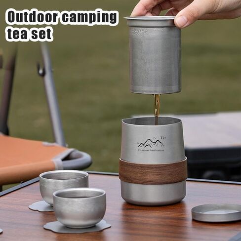 Camping Titanium Alloy Cup Portable Travel Tea Set Outdoor Camping Tea Brewing Cup TitaniumCup and Teacup Outdoor Tableware in Saudi Arabia
