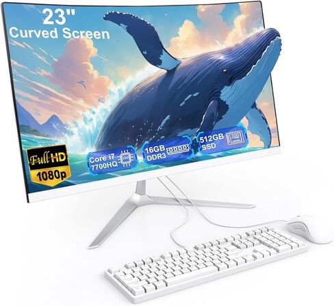 27 inch All-in-One Desktop Computer, Curved FHD Display, All-in-One PC 16GB DDR3 512GB ROM SSD Core i7 7700HQ, HDMI Bluetooth 5.0 Dual Band WiFi with Mouse and Wired Keyboard in Saudi Arabia