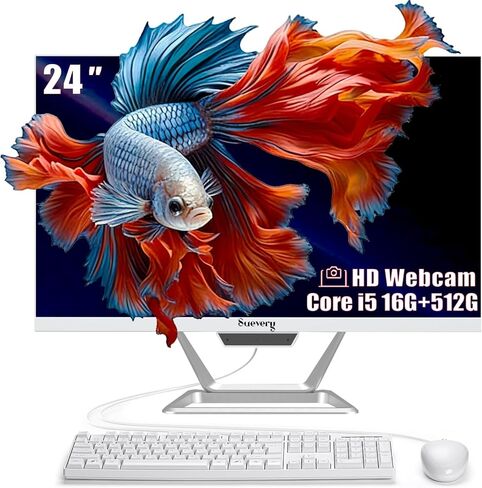 كمبيوتر مكتبي الكل في واحد مقاس 21.5 بوصة من Suevery، معالج Core i5 وذاكرة وصول عشوائي 16 جيجابايت وذاكرة وصول عشوائي 512 جيجابايت SSD، وجهاز كمبيوتر بشاشة عرض 22 بوصة FHD 1080P، وواي فاي 6 HDMI USB، وكاميرا ويب عالية الدقة، وAIO مدمج للاستخدام اليومي في  in Kuwait