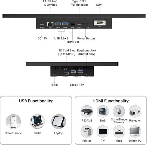 HIGOLEPC 15.6 بوصة كمبيوتر لوحي صناعي الكل في واحد، كمبيوتر Win 11 Pro مع Celeron N5095 8GB RAM 128GB ROM، 1920 * 1080 IPS Touchscreen، 4X USB 3.0، RS232، LAN، HDMI، Type-C in Kuwait