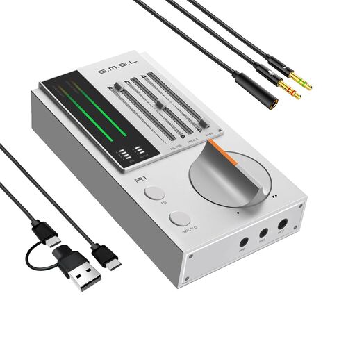 SMSL R1 DAC Headphone Amplifier, Desktop USB C Digital to Analog Audio Converter for Gaming PC PS5, Microphone/USB/Opt/Coax Input 3.5mm/4.4mm Balanced/RCA Output, EQ Mode/Bass/Treble Adjust (Silver) in Saudi Arabia