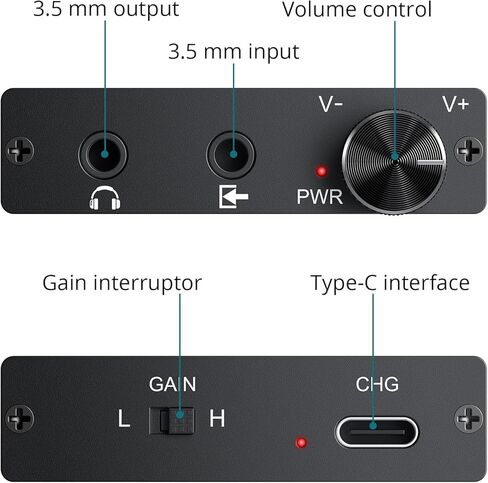 16-300Ω Headphone Amplifier Portable - HiFi 3.5MM Rechargeable Headphone Amp with 2-Stage Gain Switch,Volume Knob, Aluminum Frosted Surface, Compatible with Phone, iPad, PC, PS4/5,MP3/4 Players in Saudi Arabia