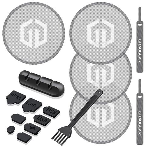 GRAUGEAR PS5 Dust Filter Kit, Fine Mesh Dust Proof Cover for PS5 Console Cooling Fan with 92% Airflow, Anti-Dust Silicone Plugs Set, Bonus Cable Holder & Ties, Black in Saudi Arabia