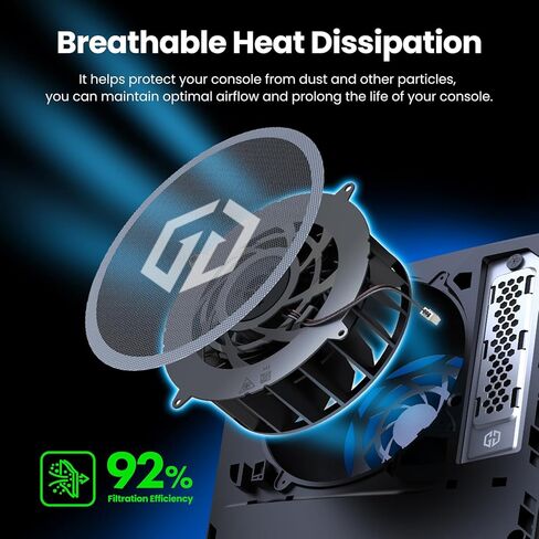 GRAUGEAR PS5 Dust Filter Kit, Fine Mesh Dust Proof Cover for PS5 Console Cooling Fan with 92% Airflow, Anti-Dust Silicone Plugs Set, Bonus Cable Holder & Ties, Black in Saudi Arabia