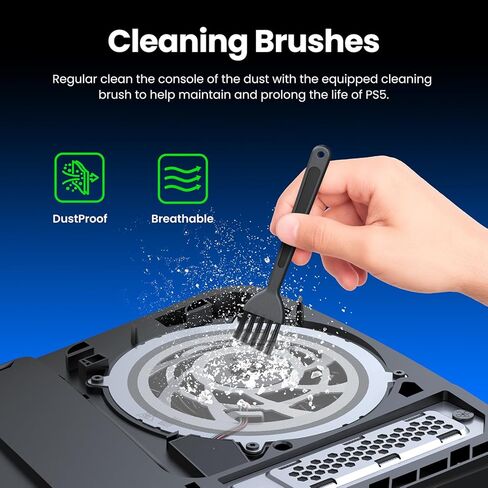 GRAUGEAR PS5 Dust Filter Kit, Fine Mesh Dust Proof Cover for PS5 Console Cooling Fan with 92% Airflow, Anti-Dust Silicone Plugs Set, Bonus Cable Holder & Ties, Black in Saudi Arabia