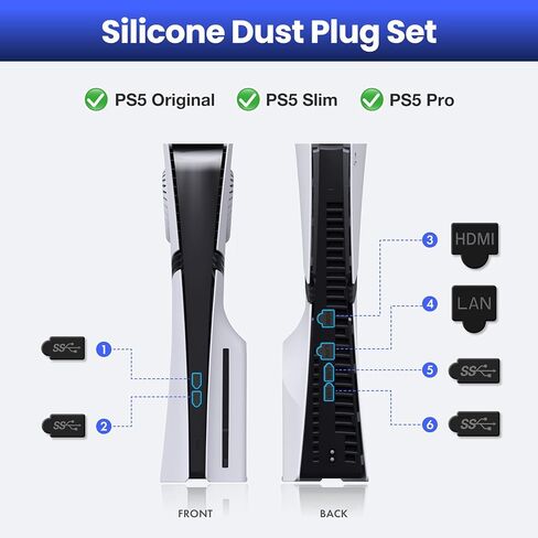 GRAUGEAR PS5 Dust Filter Kit, Fine Mesh Dust Proof Cover for PS5 Console Cooling Fan with 92% Airflow, Anti-Dust Silicone Plugs Set, Bonus Cable Holder & Ties, Black in Saudi Arabia