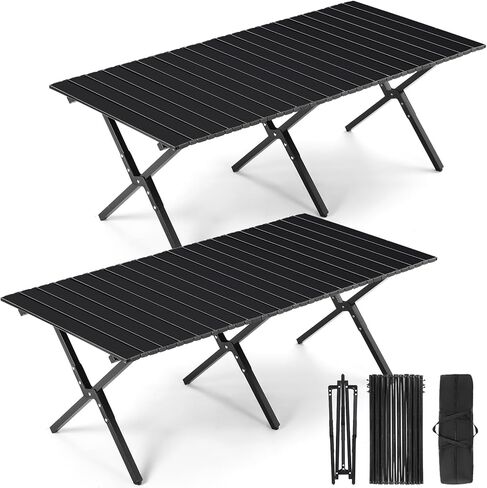 Suzile 2 Pack 4FT Folding Camping Table, Roll Up Portable Camp Table with Carry Bag, Low Collapsible Lightweight Aluminum Outdoor for Camping, Picnic, Beach, Patio, Kitchen(Nut Brown) in Saudi Arabia