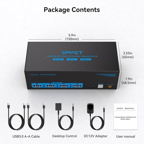 8K KVM Switch 3 شاشات 2 جهاز كمبيوتر HDMI Displayport 4K @ 120 هرتز شاشة ثلاثية KVM مفاتيح لـ 2 جهاز كمبيوتر مشاركة 4 منافذ USB 3.0 تدعم وضع النسخ الممتد ووحدة التحكم المكتبية، محول 12 فولت متضمن in Kuwait