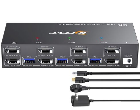 KCEVE KVM Switch 2 Monitors 3 Computers Displayport, USB 3.0 KVM Switch 3 Computer Sharing 2 Monitor and 4 USB 3.0 Devices, 4K@144Hz, Wired Remote(4K DP 3 in 2 Out KVM) in Saudi Arabia