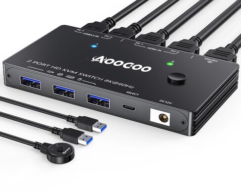 محول HDMI KVM 2 شاشات 3 أجهزة كمبيوتر 4K@60 هرتز/2K@120 هرتز KVM مع محاكي EDID ومنفذ USB 3.0 وجهاز تحكم سلكي ومحول طاقة و3 كابلات USB3.0 متضمنة in Kuwait