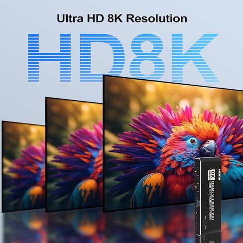 KVM Switch HDMI 2 in 1 Out for 1 Monitor 2 Computers, 8K@60 هرتز 4K@165 هرتز USB 3.0 Hub مع جهاز تحكم عن بعد بالأشعة تحت الحمراء، سبائك الألومنيوم، HDR10 HDCP 2.2 in Kuwait