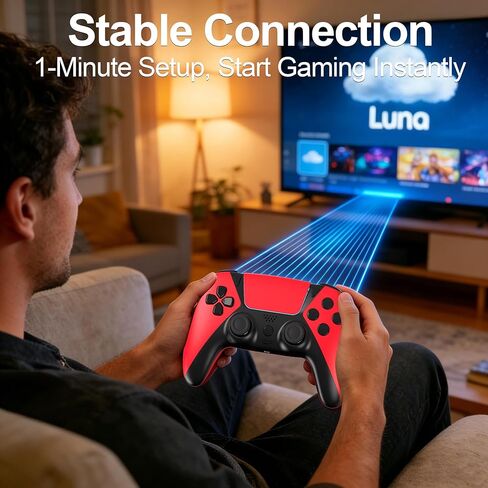 KentroGrip Alternative for Luna Controller for Fire TV Stick, Wireless Turbo Gamepad with ALPS Joysticks No Drift for Cloud Gaming, Rechargeable 1200mAh Power, 2 Back Buttons, Red in Saudi Arabia