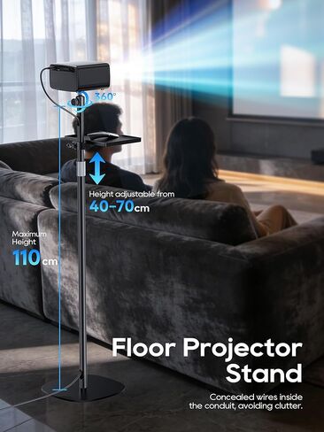Projector Stand with Hidden Cable Management, Height Adjustable Floor Mount with 360° Rotation & 1/4" Screw, Compatible with Projector, Camera, Webcam for Home, Office & Outdoor Use (Black) in Saudi Arabia