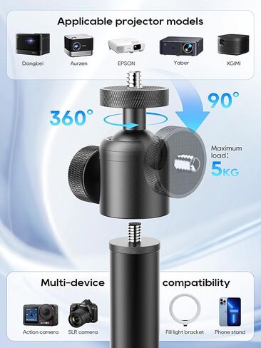 Projector Stand with Hidden Cable Management, Height Adjustable Floor Mount with 360° Rotation & 1/4" Screw, Compatible with Projector, Camera, Webcam for Home, Office & Outdoor Use (Black) in Saudi Arabia
