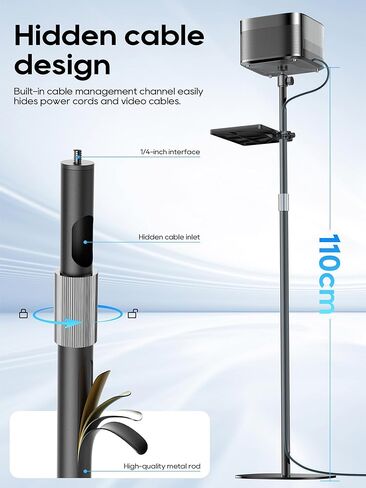 Projector Stand with Hidden Cable Management, Height Adjustable Floor Mount with 360° Rotation & 1/4" Screw, Compatible with Projector, Camera, Webcam for Home, Office & Outdoor Use (Black) in Saudi Arabia