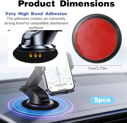 Dashboard Pad Mounting Disk Sticky Adhesive Replacement Kit, 5Pcs Reusable Picky Pad 2.75Inch Super Heat-Resistance Phone Suction Pads for Suction Cup Car Phone Holder Disc Windshield Dash Cam in Saudi Arabia