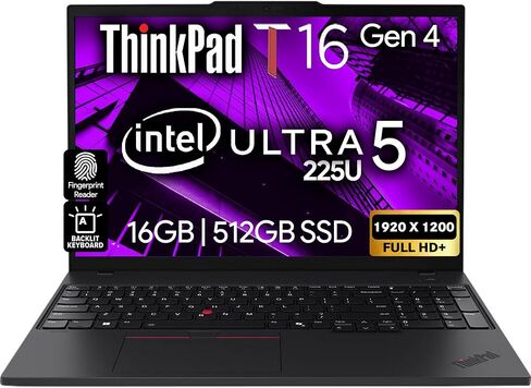 Lenovo ThinkPad T16 Gen 4 AI Business Laptop 16" FHD+ Display، Intel Ultra 7 255U (Beats i7-1355U)، ذاكرة الوصول العشوائي DDR5 سعة 32 جيجابايت، 1 تيرابايت SSD، كاميرا ويب 5 ميجابايت، بصمة الإصبع، لوحة مفاتيح بإضاءة خلفية، WiFi 6E + BT، RJ-45، HDMI، Win 11 in Saudi Arabia