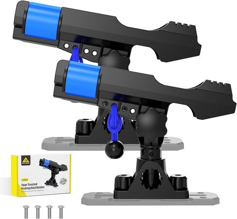 2-in-1 Fishing Rod Holder for Boat Kayak Rod Holder Track Deck Mount, Secure Fishing Pole Holders with Triple Rod Protection, Dual T Bolt, Bungee Cord & Sliding Loop in Saudi Arabia