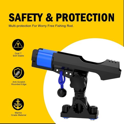 2-in-1 Fishing Rod Holder for Boat Kayak Rod Holder Track Deck Mount, Secure Fishing Pole Holders with Triple Rod Protection, Dual T Bolt, Bungee Cord & Sliding Loop in Saudi Arabia