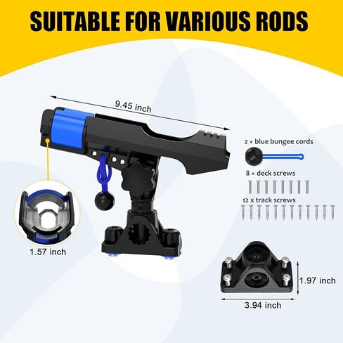 2-in-1 Fishing Rod Holder for Boat Kayak Rod Holder Track Deck Mount, Secure Fishing Pole Holders with Triple Rod Protection, Dual T Bolt, Bungee Cord & Sliding Loop in Saudi Arabia