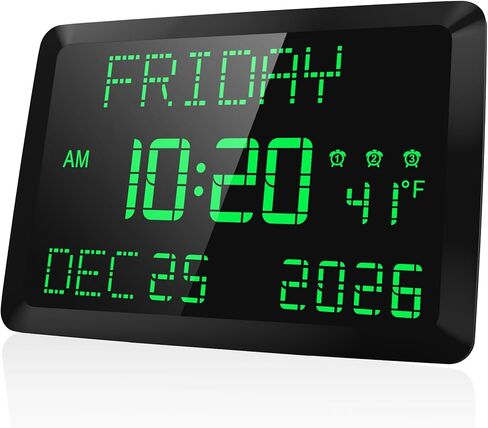 راينيك ساعة حائط رقمية باضاءة LED قابلة للتعتيم (11.5 انش كبيرة، 12/24 ساعة) in Kuwait