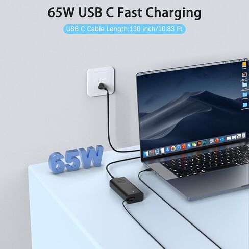 65W USB C شاحن الكمبيوتر المحمول لـ Dell Latitude 5420 5520 5540 7420 7490 5550 7450 XPS 15 13 12 9250 9360 in Spiron 16 14 13 7620 2 in 1 7425 Chromebook 3110 3400 5190 USB C Power Adapter Charger Charger in Kuwait