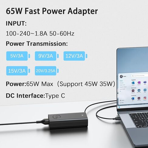 65W USB C شاحن الكمبيوتر المحمول لـ Dell Latitude 5420 5520 5540 7420 7490 5550 7450 XPS 15 13 12 9250 9360 in Spiron 16 14 13 7620 2 in 1 7425 Chromebook 3110 3400 5190 USB C Power Adapter Charger Charger in Kuwait