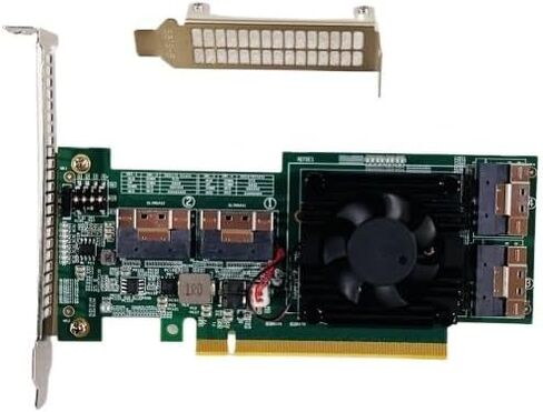 PCIe3.0 X16 to 4Port SFF-8654 8i Adapter, for GPU & NVMe SSD, PEX8749 PLX8749 Controller with Bifurcation Function, Applicable to Windows Server/Windows/linux/VMwareESX/ESXi/FreeBSD14/Ubuntu System in Saudi Arabia