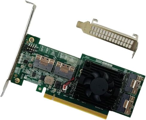 PCIe3.0 X16 to 4Port SFF-8654 8i Adapter, for GPU & NVMe SSD, PEX8749 PLX8749 Controller with Bifurcation Function, Applicable to Windows Server/Windows/linux/VMwareESX/ESXi/FreeBSD14/Ubuntu System in Saudi Arabia