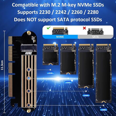 M.2 NVMe PCIe 4.0 Adapter, 64Gbps High-Speed M.2 SSD to PCIe Express Card with Aluminum Heatsink, Supports PCIe 4.0/3.0/2.0, Compatible with M.2 NVMe SSDs (2280/2260/2242/2230), for Desktop PC in Saudi Arabia
