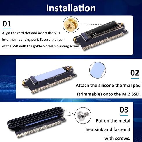 M.2 NVMe PCIe 4.0 Adapter, 64Gbps High-Speed M.2 SSD to PCIe Express Card with Aluminum Heatsink, Supports PCIe 4.0/3.0/2.0, Compatible with M.2 NVMe SSDs (2280/2260/2242/2230), for Desktop PC in Saudi Arabia