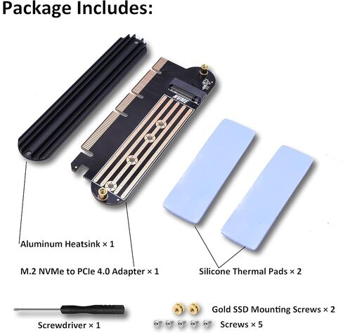 M.2 NVMe PCIe 4.0 Adapter, 64Gbps High-Speed M.2 SSD to PCIe Express Card with Aluminum Heatsink, Supports PCIe 4.0/3.0/2.0, Compatible with M.2 NVMe SSDs (2280/2260/2242/2230), for Desktop PC in Saudi Arabia