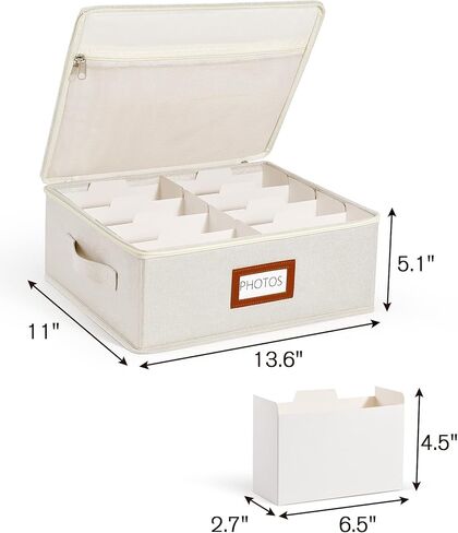 Photo Storage Box with Zipper Lid & Dividers, Linen Photo Organizer Container for 2000 4x6 Pictures, Decorative Keepsake Memory Box with Handle, 8x10 Mesh Pocket for Family Scrapbook Pictures in Saudi Arabia