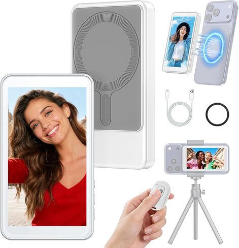 Selfie Monitor Screen for iPhone & Android - Magnetic Vlog Selfie Mirror for Phone Back Camera - Remote Control Screen Mirroring Rear Camera in Saudi Arabia