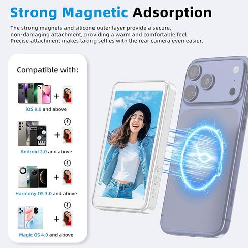 Selfie Monitor Screen for iPhone & Android - Magnetic Vlog Selfie Mirror for Phone Back Camera - Remote Control Screen Mirroring Rear Camera in Saudi Arabia